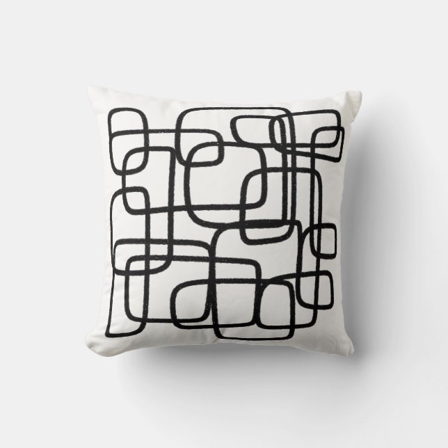 Contemporary Abstract Line Art Black White Cushion (Front)