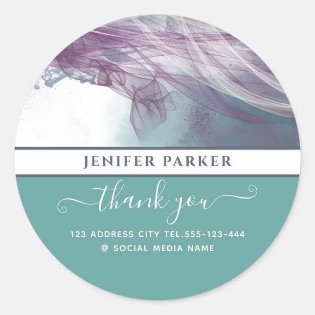 Contemporary abstract  modern script thank you cla classic round sticker (Front)