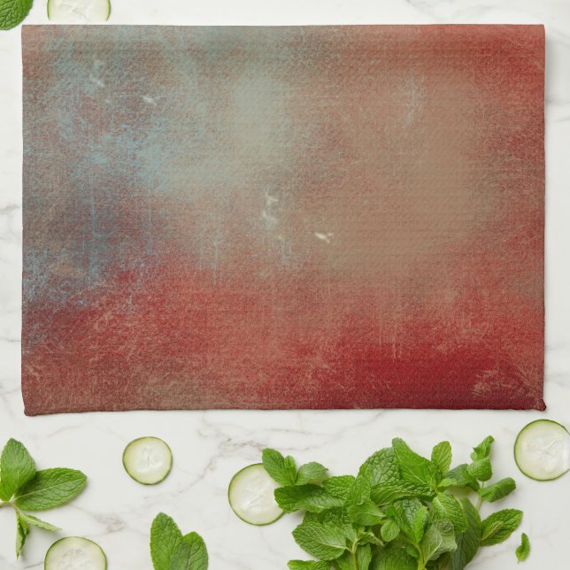 Contemporary Abstract Red Gold Blue Painted Kitchen Towel (Folded)