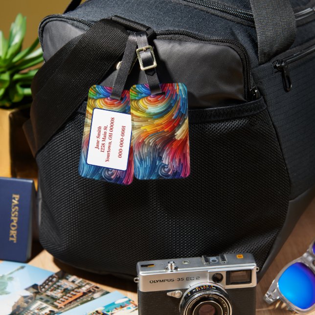 Contemporary Abstract Swirl Spectrum Luggage Tag (Front & Back)