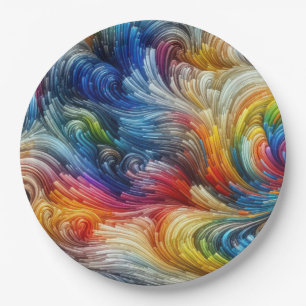 Contemporary Abstract Swirl Spectrum Paper Plate