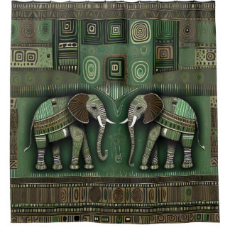 Contemporary African Elephants - Stylish Geen