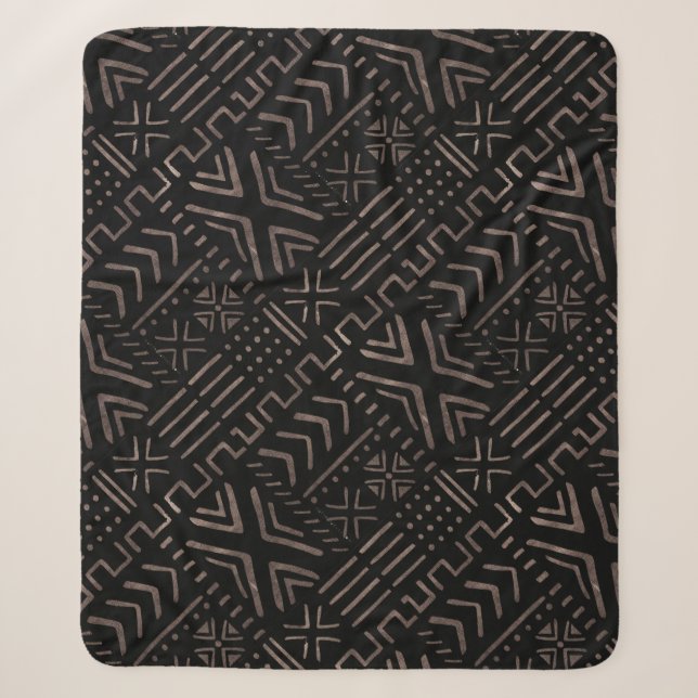 Contemporary African Mud Cloth Print Fleece Blanke Sherpa Blanket (Front)