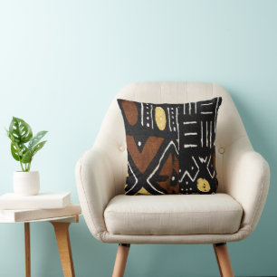 Contemporary African Mud Cloth Print Throw Pillow