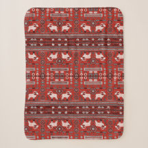 Contemporary African Sherpa Blanket -Red and White
