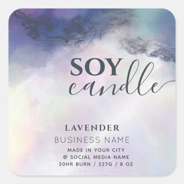 Contemporary alcohol ink  modern script Soy candle Square Sticker (Front)