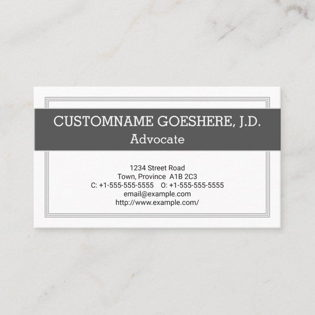 Contemporary and Trendy Advocate Business Card (Front)