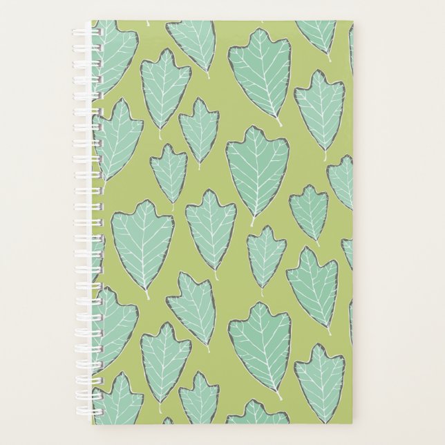 Contemporary Aqua Oak Leaves Pattern Planner (Front)