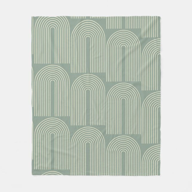 Contemporary Arch Line Art in Sage Green  Fleece Blanket (Front)
