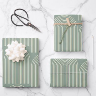 Contemporary Arch Line Art in Sage Green Wrapping Paper Sheet