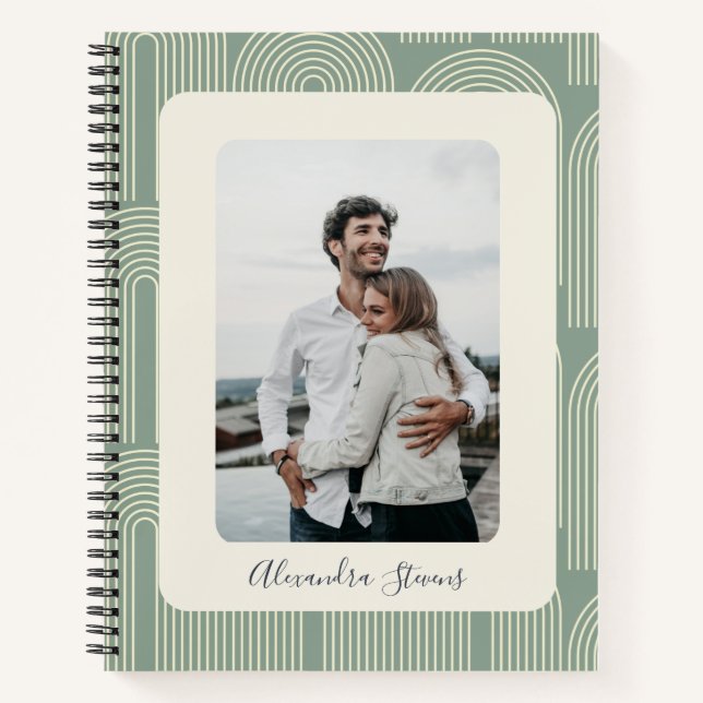 Contemporary Arch Line Art Sage Personalized Photo Notebook (Front)