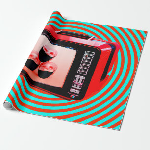 Contemporary art collage. Tv news Corona virus con Wrapping Paper