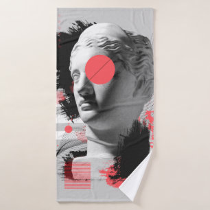 Contemporary art collage with antique statue head  bath towel
