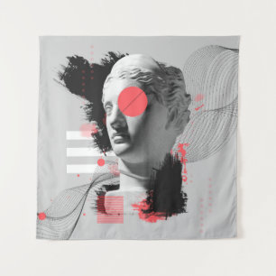 Contemporary art collage with antique statue head  tapestry