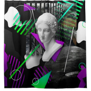 Contemporary art collage with plaster head statue