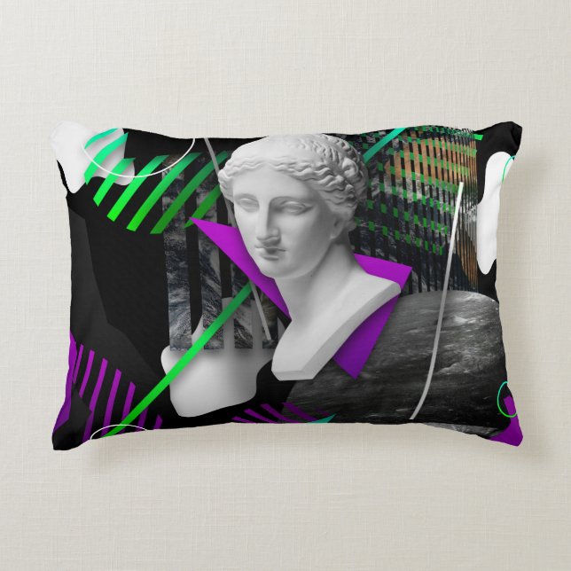 Contemporary art collage with plaster head statue  accent pillow (Front)
