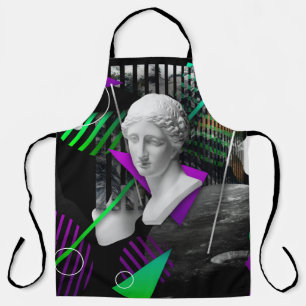 Contemporary art collage with plaster head statue  apron