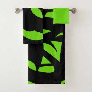 Contemporary Art Green / Black Bath Towel Set