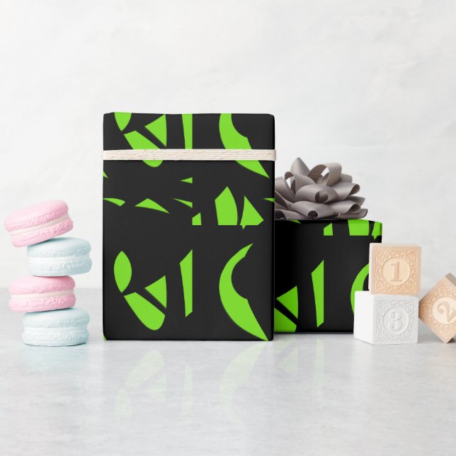 Contemporary Art Green / Black Wrapping Paper (Baby Shower)