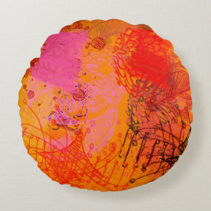 Contemporary art. Hand made art. Colourful texture Round Pillow