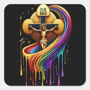 Contemporary Artistic Design of Crucified Figure Square Sticker