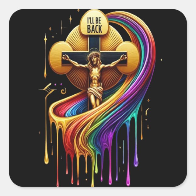 Contemporary Artistic Design of Crucified Figure Square Sticker (Front)