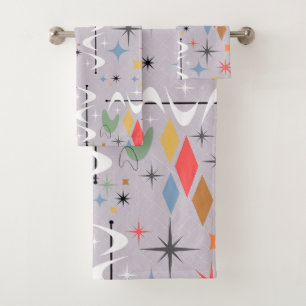 Contemporary atomic and abstract l lines l purple bath towel set