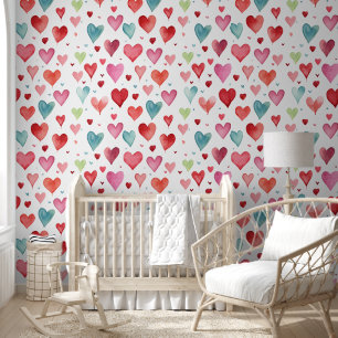 Contemporary Baby Nursery Heart Pattern Wallpaper
