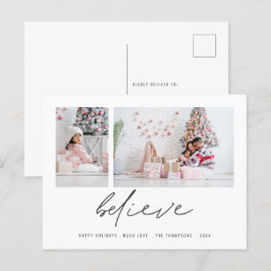 Contemporary Believe 2 Photos Script Christmas Postcard