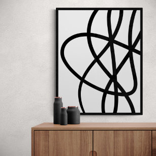 Contemporary Black and White Abstract Line Art Poster