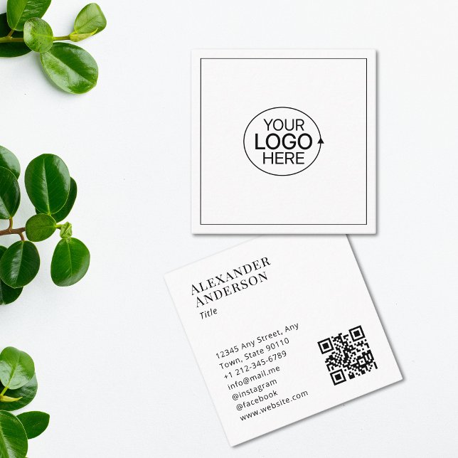 Contemporary Black and White Add Your Logo QR Code Square Business Card (Contemporary Black and White Add Your Logo QR Code Square Business Card)
