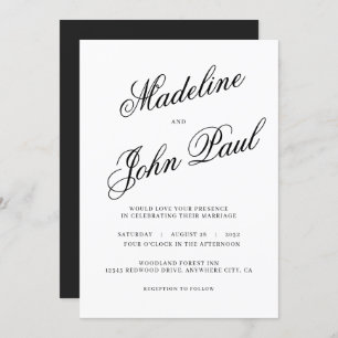 Contemporary Black and White Calligraphy Wedding Invitation
