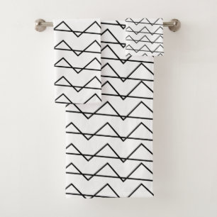 Contemporary Black and White Chevron Stripe Bath Towel Set