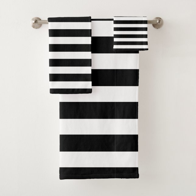 Contemporary Black and White Horizontal Striped  Bath Towel Set (Insitu)