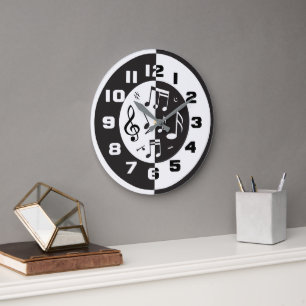 Contemporary black and white music design large clock