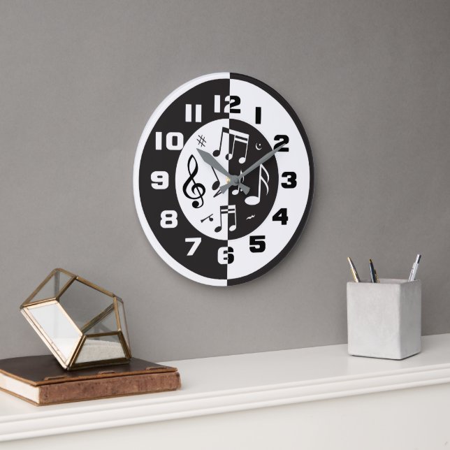 Contemporary black and white music design large clock (Office)
