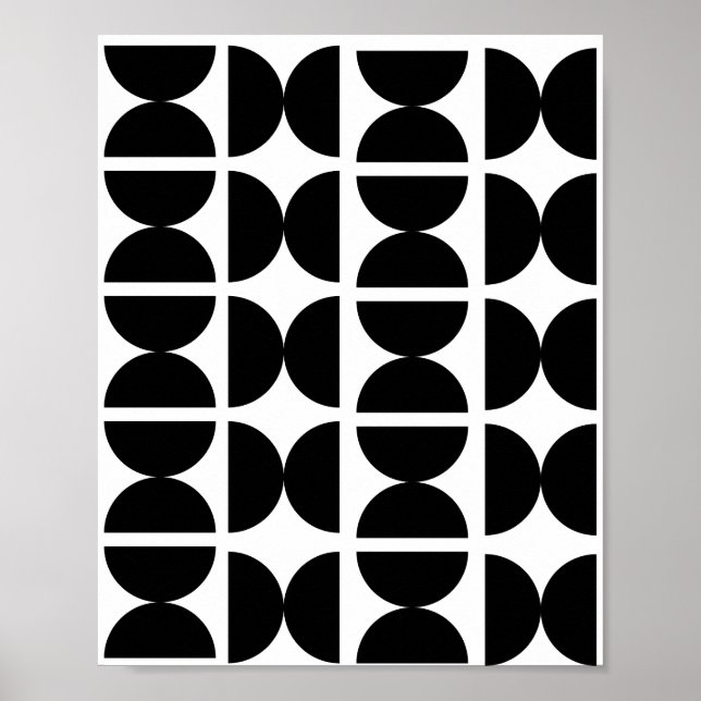 Contemporary Black and White Retro Half Moon 70s  Poster (Front)