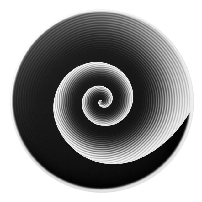 Contemporary Black and White Stylish Twirl Pattern Ceramic Knob (Front)