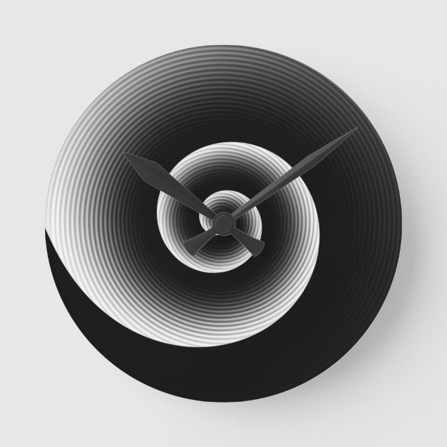 Contemporary Black and White Stylish Twirl Pattern Round Clock (Front)