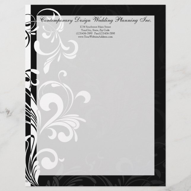 Contemporary Black and White Swirl Letterhead (Front)