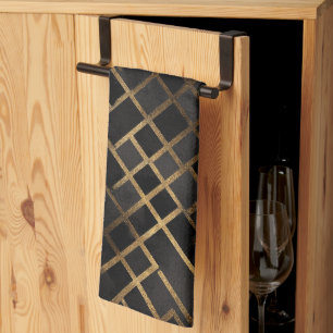 Contemporary Black Gold Geometric Abstract Pattern Kitchen Towel