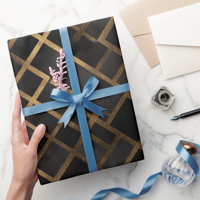 Contemporary Black Gold Geometric Abstract Pattern Wrapping Paper (Gifting)