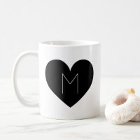 Contemporary Black Heart Simple Monogram Mug