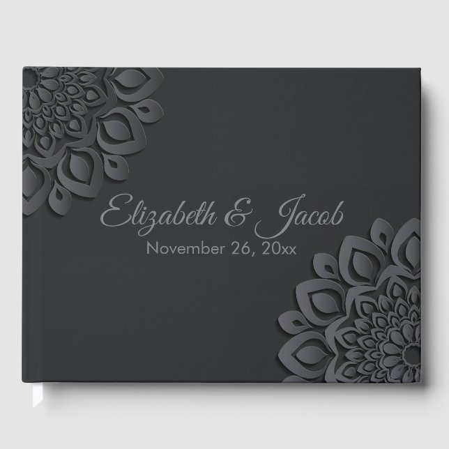Contemporary Black Paper Cut Mandala Guest Book (Front)