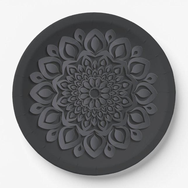 Contemporary Black Paper Cut Mandala Paper Plate (Front)