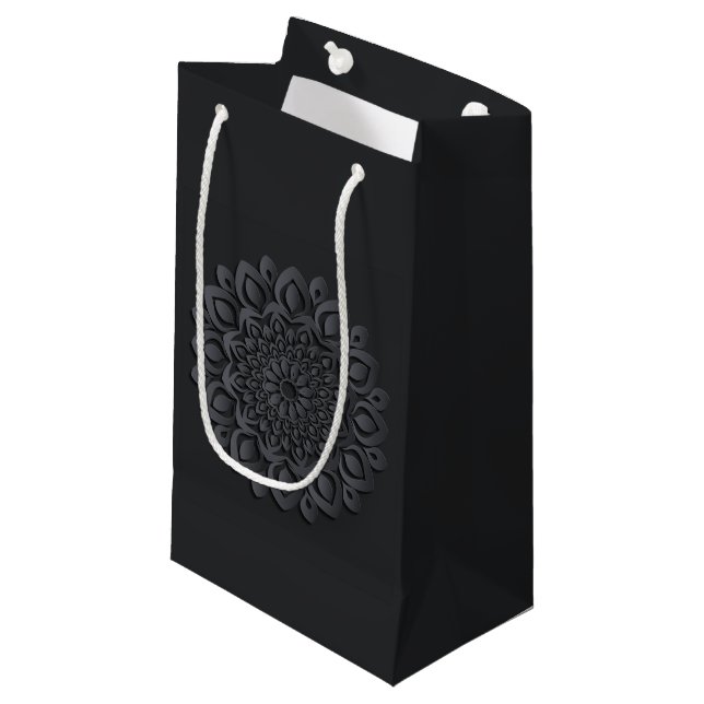 Contemporary Black Paper Cut Mandala Small Gift Bag (Front Angled)