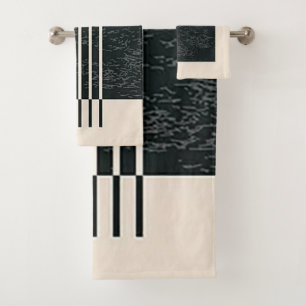 “Contemporary Black Piping” Bath Towel Set