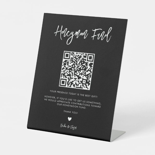 Contemporary black Wedding Honeymoon fund Pedestal Sign (Front)