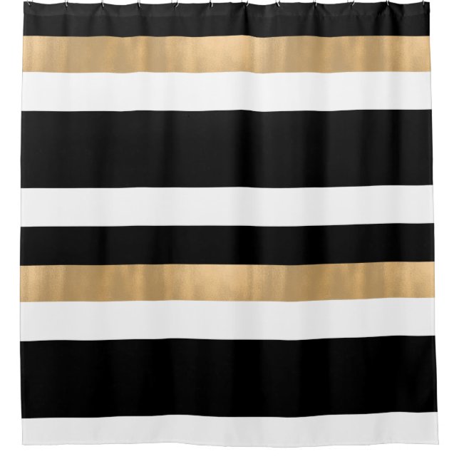 Contemporary Black White and Gold Shower Curtain (Front)