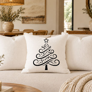 Contemporary Black White Christmas Tree Throw Pill Pillow